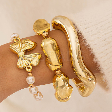 Bowknot Alloy & Iron & CCB Plastic & Plastic Pearl Bangles Set FS-WGB93A7-14-1