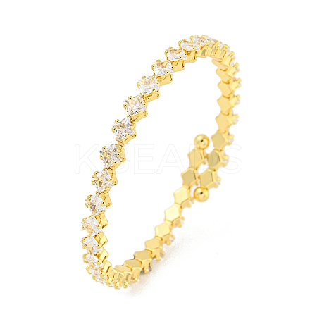 Rack Plating Brass Pave Clear Cubic Zirconia Rhombus Open Cuff Bangles BJEW-B110-02G-1