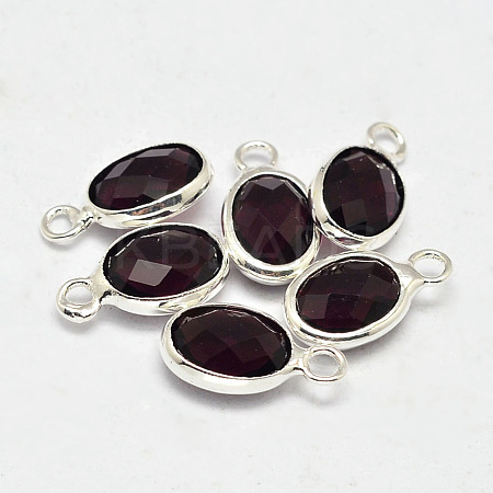 Oval Faceted Silver Tone Brass Glass Charms GLAA-O015-13S-1