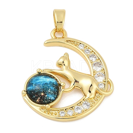 Brass Micro Pave Clear Cubic Zirconia with Glass Pendants KK-G524-01G-02-1