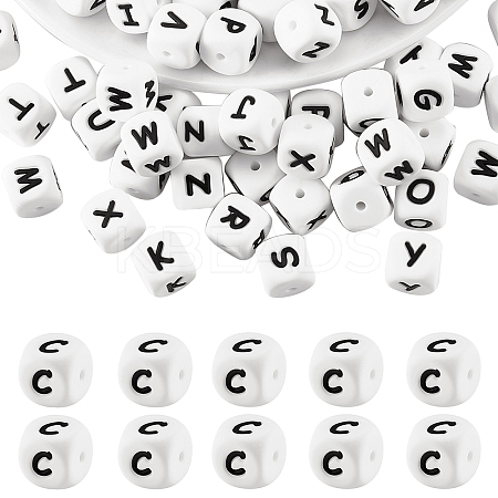 20Pcs White Cube Letter Silicone Beads 12x12x12mm Square Dice Alphabet Beads with 2mm Hole Spacer Loose Letter Beads for Bracelet Necklace Jewelry Making JX432C-1