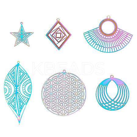PVD Vacuum Plating 201 Stainless Steel Filigree Pendants STAS-UN0012-49-1