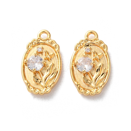 Brass Micro Pave Clear Cubic Zirconia Pendants KK-L221-005G-1