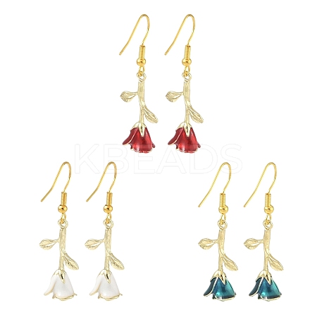 3 Pairs 3 Colors Brass Flower Dangle Earrings EJEW-YW00003-1