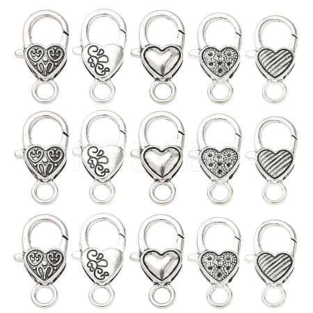 10Pcs 5 Styles Tibetan Style Alloy Lobster Claw Clasps FIND-YW0009-89-1
