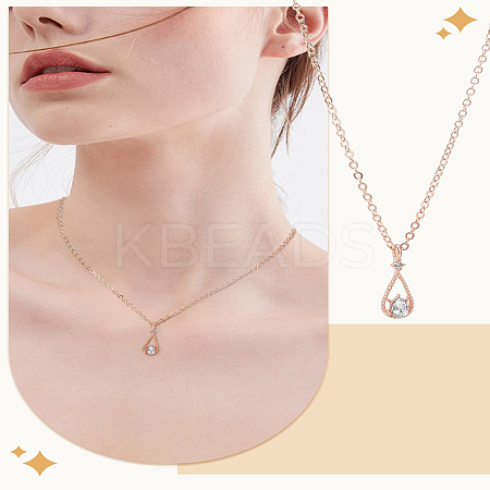 1Pc Alloy Clear Cubic Zirconia Teardrop Pendant Necklaces for Women NJEW-LP0004-14RG-1