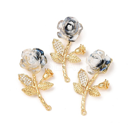 Brass Micro Pave Clear Cubic Zirconia with Resin Pendants KK-G543-21G-1