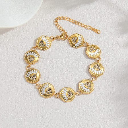 304 Stainless Steel Enamel & Glass Rhinestone Link Chain Bracelets for Women BJEW-T027-04B-G-1