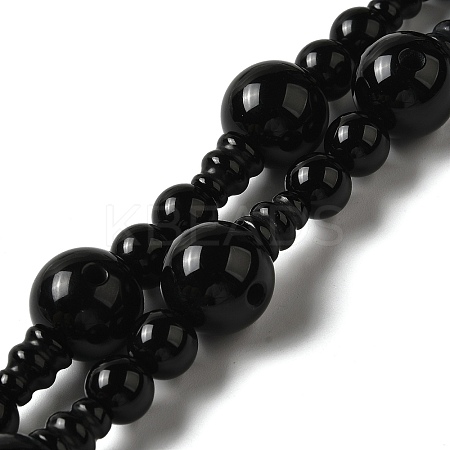 Dyed & Heated Natural Black Agate 3-Hole Guru Bead Strands G-K149-53-1