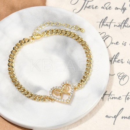 Brass Micro Pave Clear Cubic Zirconia Link Bracelets BJEW-M050-05G-01-1
