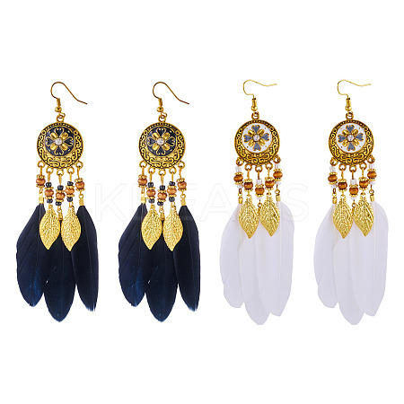 2Pairs 2 Colors Feather Chandelier Earrings EJEW-TA0001-81A-1