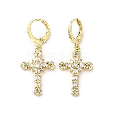 Cross Real 18K Gold Plated Brass Dangle Leverback Earrings EJEW-L268-036G-03-1