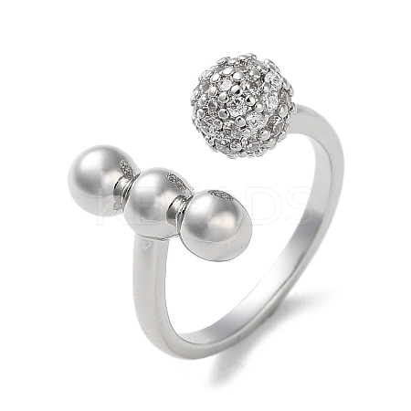 Round Brass Rhinestone Open Cuff Rings for Women RJEW-P112-02B-P-1