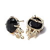 Brass Micro Pave Cubic Zirconia Stud Earring Findings with Natural Black Obsidian KK-Z096-05G-14-2