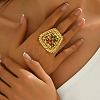 Abstract Vintage Trapezoid Brass Colorful Rhinestones Women's Ring NK9373-2