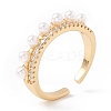 Clear Cubic Zirconia Open Cuff Ring with Acrylic Pearl KK-E005-05G-1
