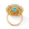 Deep Sky Blue Glass Oval Adjustable Ring with Cubic Zirconia RJEW-J017-VC498-3