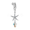 304 Stainless Steel Pave Cubic Zirconia & Plastic Pearl & Natural Shell Starfish Dangle Clip on Belly Rings FS-WG69EA3-01-1