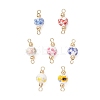 Handmade Flower Printed Porcelain Ceramic Round Links Connector Charms PALLOY-JF04451-02-1