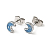Enamel Crescent Moon with Star Stud Earrings with 316 Surgical Stainless Steel Pins EJEW-A081-05P-2