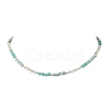 Faceted Round Natural Larimar and Pearl Beaded Necklaces NJEW-JN06409-01-4