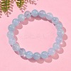 Natural Aquamarine Round Bead Stretch Bracelets for Men Women BJEW-U034-01A-04-2
