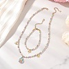 Natural Shell Bead & 304 Stainless Steel Dragonfly & 
Alloy Enamel Teardrop with Butterfly Pattern Pendant Necklace & Charm Bracelets Sets SJEW-JS01376-1