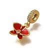 Brass Clear Cubic Zirconia Flower European Dangle Charms KK-M313-38G-02-2