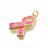 October Breast Cancer Pink Awareness Ribbon Brass Enamel Pendants KK-S517-04H-G-2