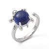 Natural Lapis Lazuli Turtle Open Cuff Ring RJEW-P082-01P-06-2