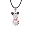 Glass Seed Beads & Glass Pearl Round Beaded Bear Pendant Waxed Cotton Cord Necklaces for Women Men NJEW-MZ00126-03-2