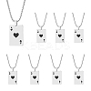 8Pcs Heart Playing Card Stainless Steel Enamel Pendant Necklaces NJEW-FH0001-11A-1