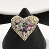 Heart Brass Micro Pave Cubic Zirconia Cuff Rings for Women RJEW-A069-12G-04-1