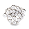 Rack Plating Flower Brass ABS Imitation Pearl Open Cuff Rings for Women RJEW-S242-08P-2