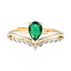 Green Cubic Zirconia Crown Adjustable Ring RJEW-N035-067-NF-1