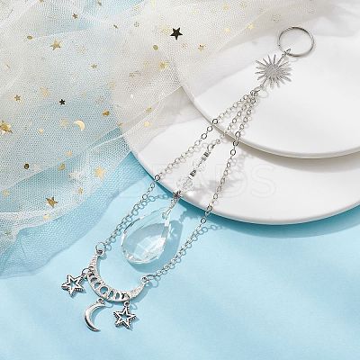 Moon & Sun & Star Alloy & Brass with Glass Teardrop Hanging Pendant Decorations HJEW-JM01302-1