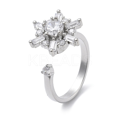 Snowflake Rotatable Open Cuff Rings for Women RJEW-S402-11P-1
