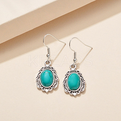 Bohemian Style Oval Synthetic Turquoise Pendant Necklace & Dangle Earrings & Link Bracelets FS-WGA6DB3-01-1