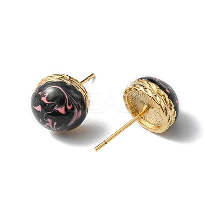 Enamel Half Round Stud Earrings EJEW-P229-01G-06-1
