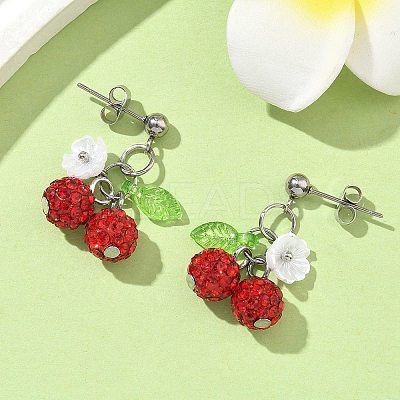 Cherry 304 Stainless Steel Handmade Polymer Clay Rhinestone Dangle Stud Earrings EJEW-JE06429-02-1