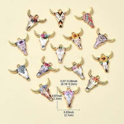 15Pcs 15 Styles Zinc Alloy Enamel Pendants ENAM-YW0003-82-1