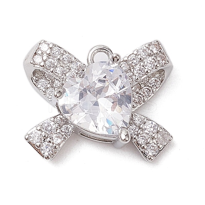 Rack Plating Brass Micro Pave Clear Cubic Zirconia Pendants KK-H463-10P-01-1