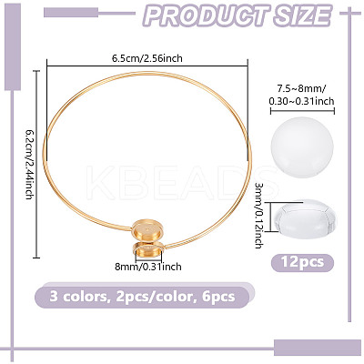 6Pcs 3 Colors 304 Stainless Steel Cuff Blank Bangle Bases with Round Tray STAS-UN0062-89-1