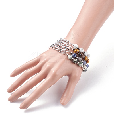 Natural Mixed Stone Round Beaded Bracelets Set with Curb Chain for Men Women BJEW-TA00048-1