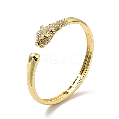 Green Cubic Zirconia Leopard Open Cuff Bangle BJEW-P281-06G-1
