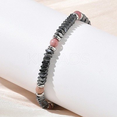 Natural Rodonite & Non-magnetic Synthetic Hematite Beaded Bracelets for Women BJEW-Z148-03P-03-1