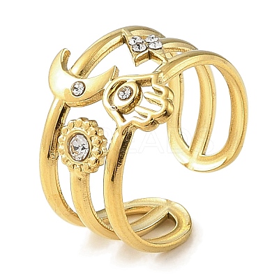 Ion Plating(IP) 304 Stainless Steel Open Cuff Ring for Women RJEW-F166-01G-01-1
