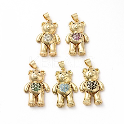 Rack Plating Brass Micro Pave Cubic Zirconia Pendants KK-G456-21G-1