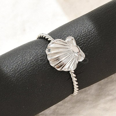 Shell 304 Stainless Steel Open Cuff Rings for Women RJEW-G338-09P-1