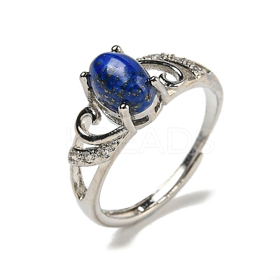 Oval Natural Lapis Lazuli Adjustable Rings RJEW-Q818-01P-05B-1